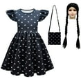 thumbnail image 1 of HAWEE Wednesday Addams Costume for Girls Halloween Costumes Dress with Wig, Bag, 1 of 6