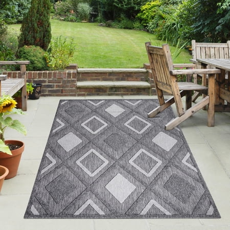 BNM Lattice Indoor Outdoor Area Rug, , 5' 2" x 7' 2", Grey