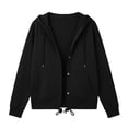 thumbnail image 7 of Women Button Hooded Sweatshirt Jacket Soft Lightweight Hoodies Cardigan with Drawstring Hem Side Pockets Loose Fitting Casual Daily Outwear Black M, 7 of 7