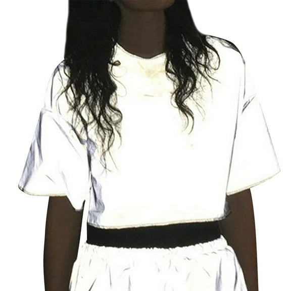 Women's T-Shirts Sexy Reflective Tops Shiny Sport Bottoms for Night Clubs Parties Festivals Rave Outfits