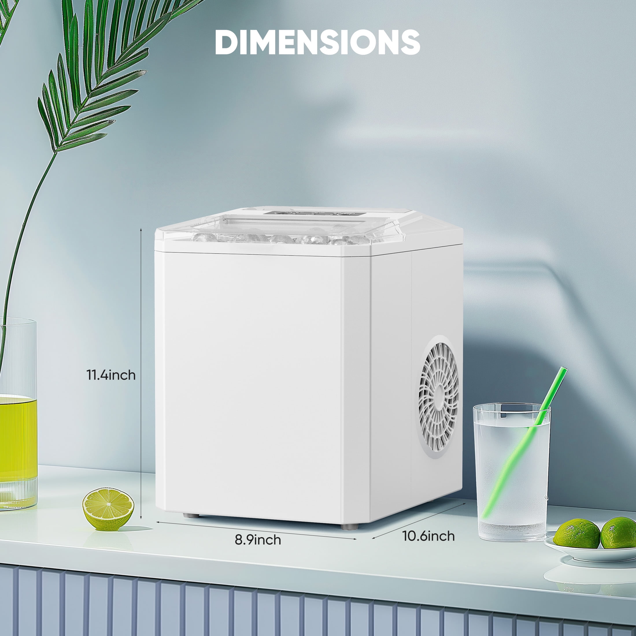EDX Countertop Ice Maker, 26 lbs in 24 Hrs, 9 Ice Cubes Ready in 6 Mins, Self-Cleaning, with Basket & Scoop, For Home, Camping, White