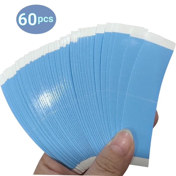 Double-Sided Wig Tape Strips, 60 Count, Blue Liner Adhesive Tabs for Lace Front Wigs, Toupees, Hairpieces and Extensions, 2.95 x 0.86 Inch