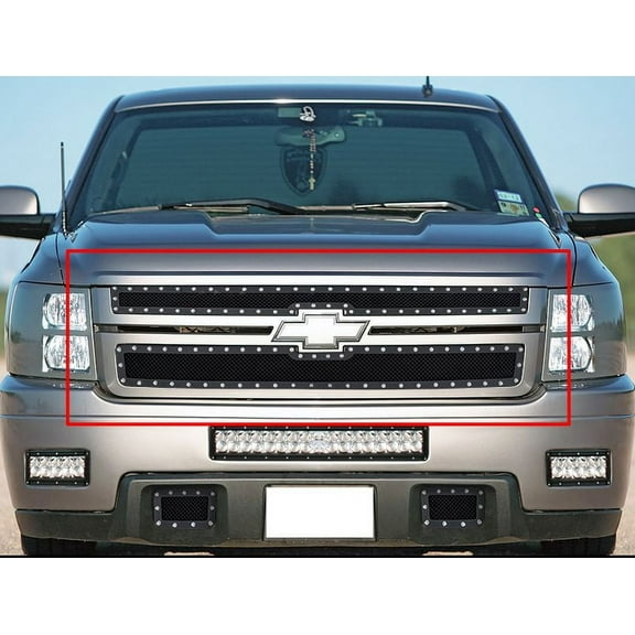 2007-2010 Chevy Silverado 3500 HD /2007-2010 Chevy Silverado 2500 HD Stainless Steel Black Main Upper Wire Mesh Rivet Grille