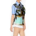 thumbnail image 3 of LA LEELA Hawaiian Shirts Womens Summer Beach Party Blouse Shirt T-Shirt Blouses Button up Short Sleeve Vacation Dress Tee Shirts Tops for Women M Digital Palm Tree, Blue, 3 of 5