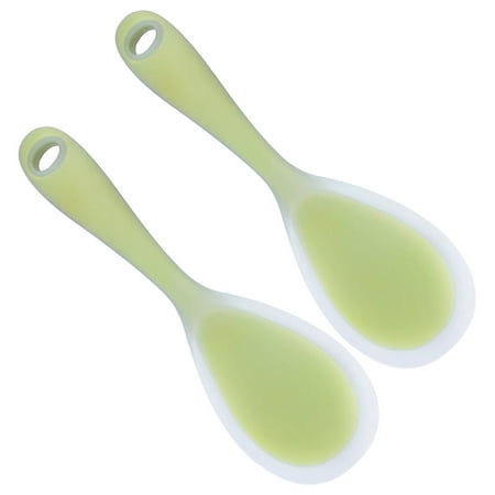 

2pcs Silicon Rice Spoon Non-stick Food Serving Scoop Kitchen Utensil Creative Flatware Tableware for Home Restaurant (Green)