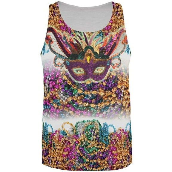 Mardi Gras Trippy Mask Beads All Over Mens Tank Top Multi 2XL
