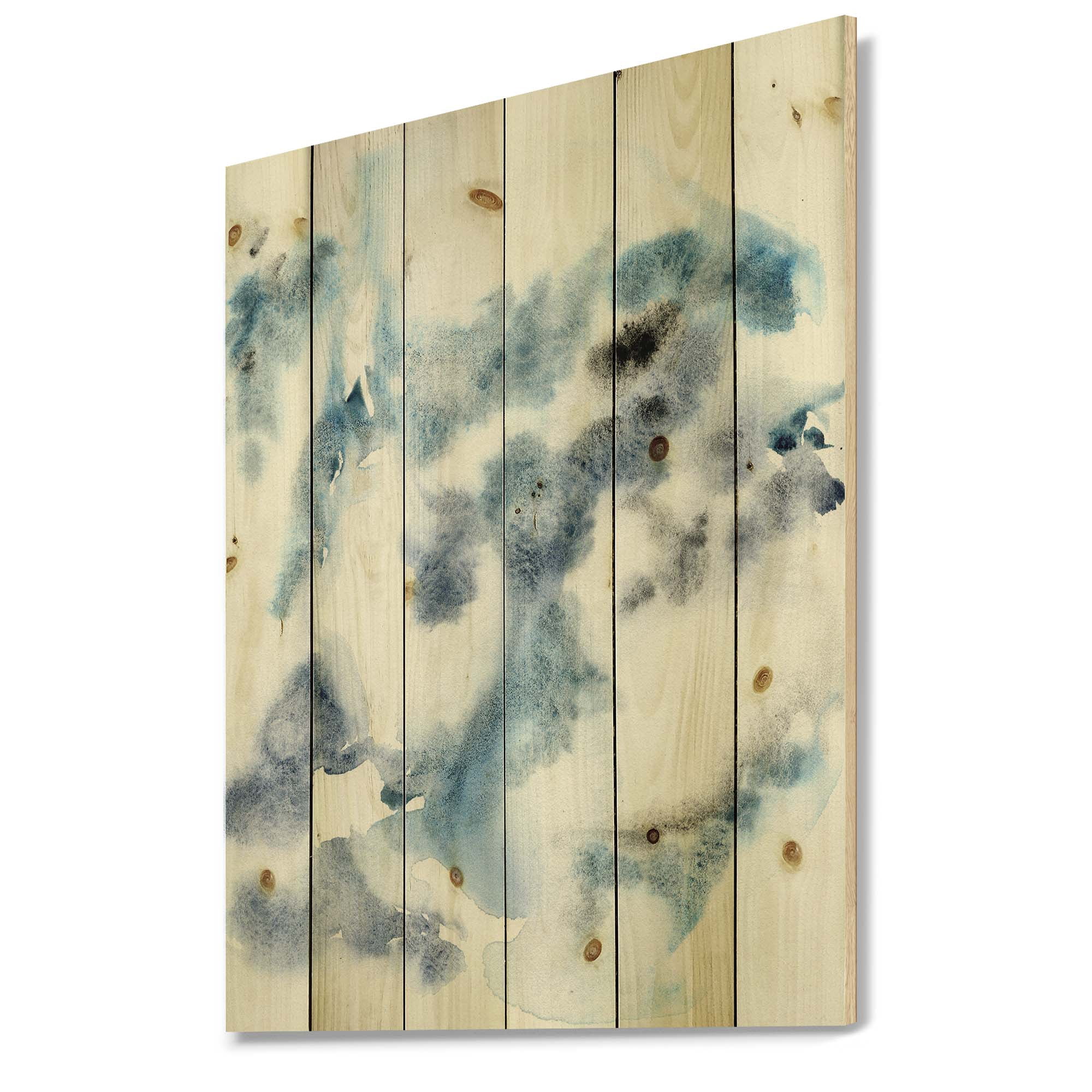 Designart 'Abstract Of Clouds Dark Blue Colored III' Modern Print on Natural Pine Wood