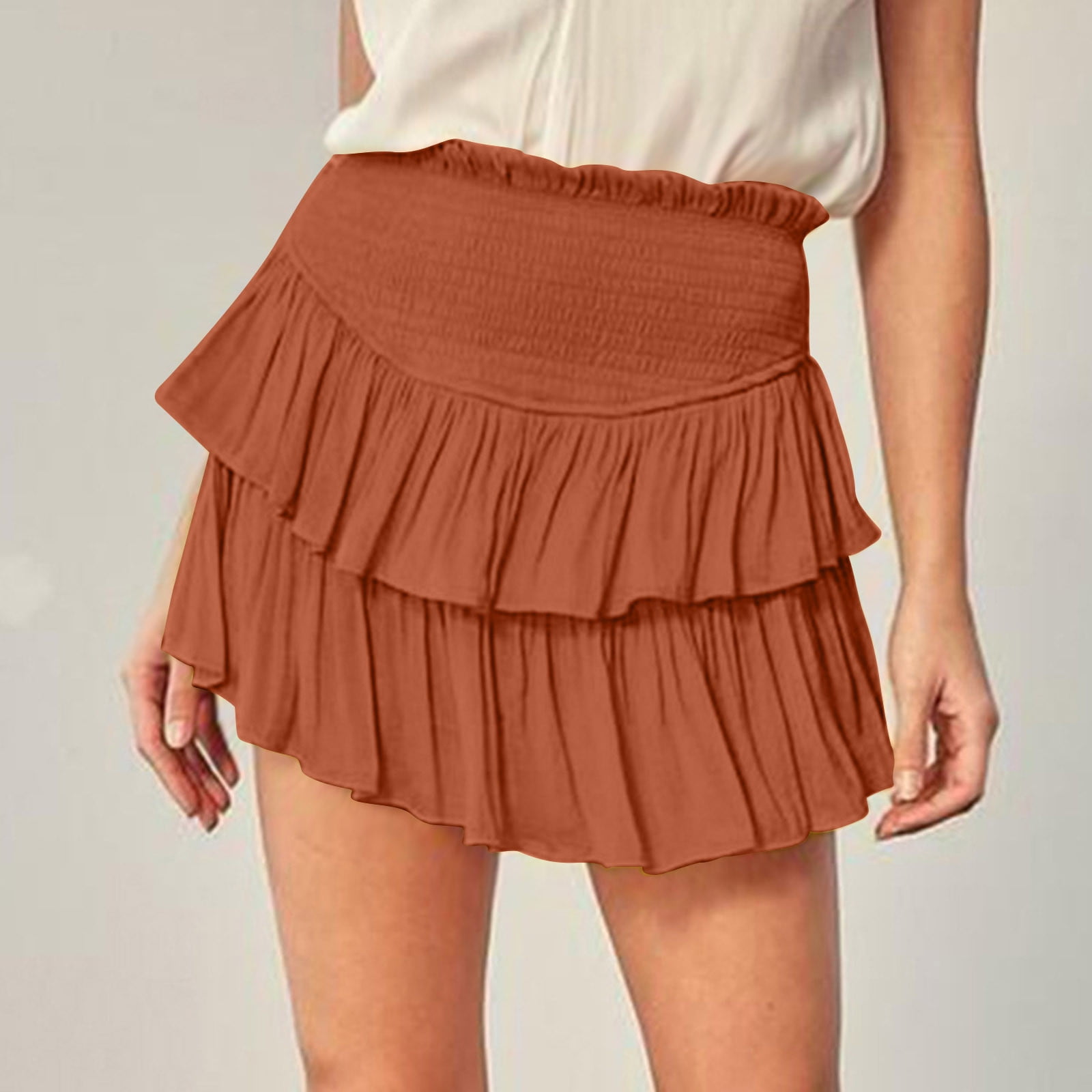 Fankiway Women'S Irregular Solid Color Lined Puffy Cake Skirt