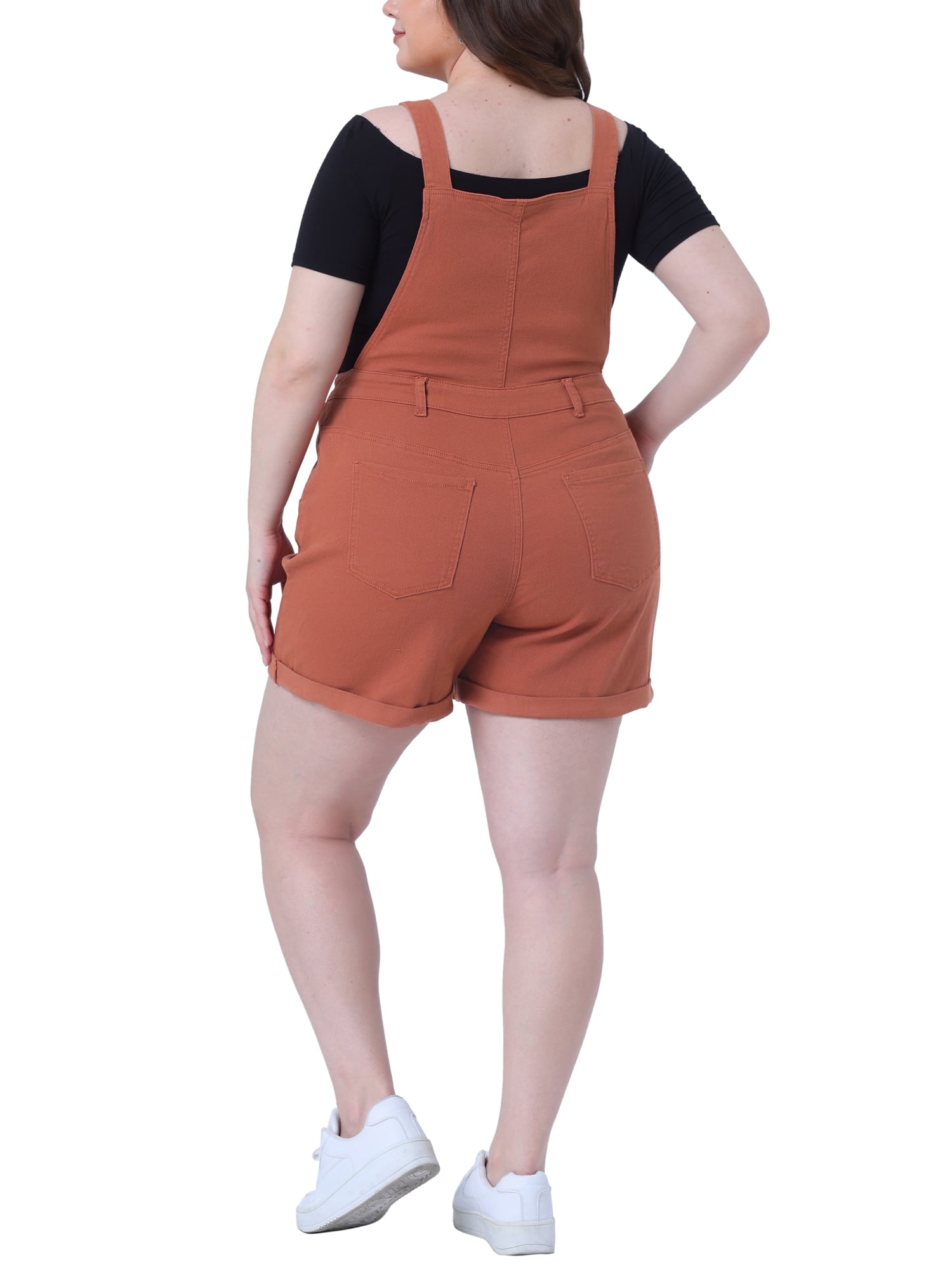 Unique Bargains Women's Plus Size Jumpsuit Roll Hem Pocket Denim Overalls 3X Caramel