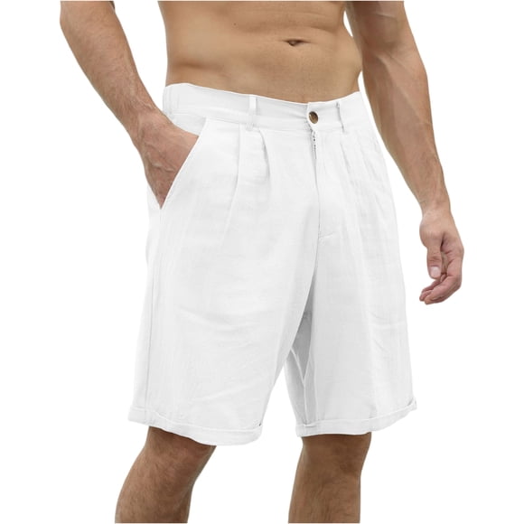 OIOLOYJM Mens Golf Shorts Cotton Linen Elastic Waistband Shorts Spring Beach Lightweight Short Pants Flat Front Workout Outfits with Pockets White M
