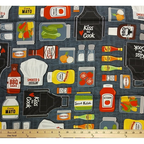 Cotton Chillin & Grillin Grilling BBQ Apron Ketchup Chef Benartex Cotton Fabric Print by the Yard (14358-08)