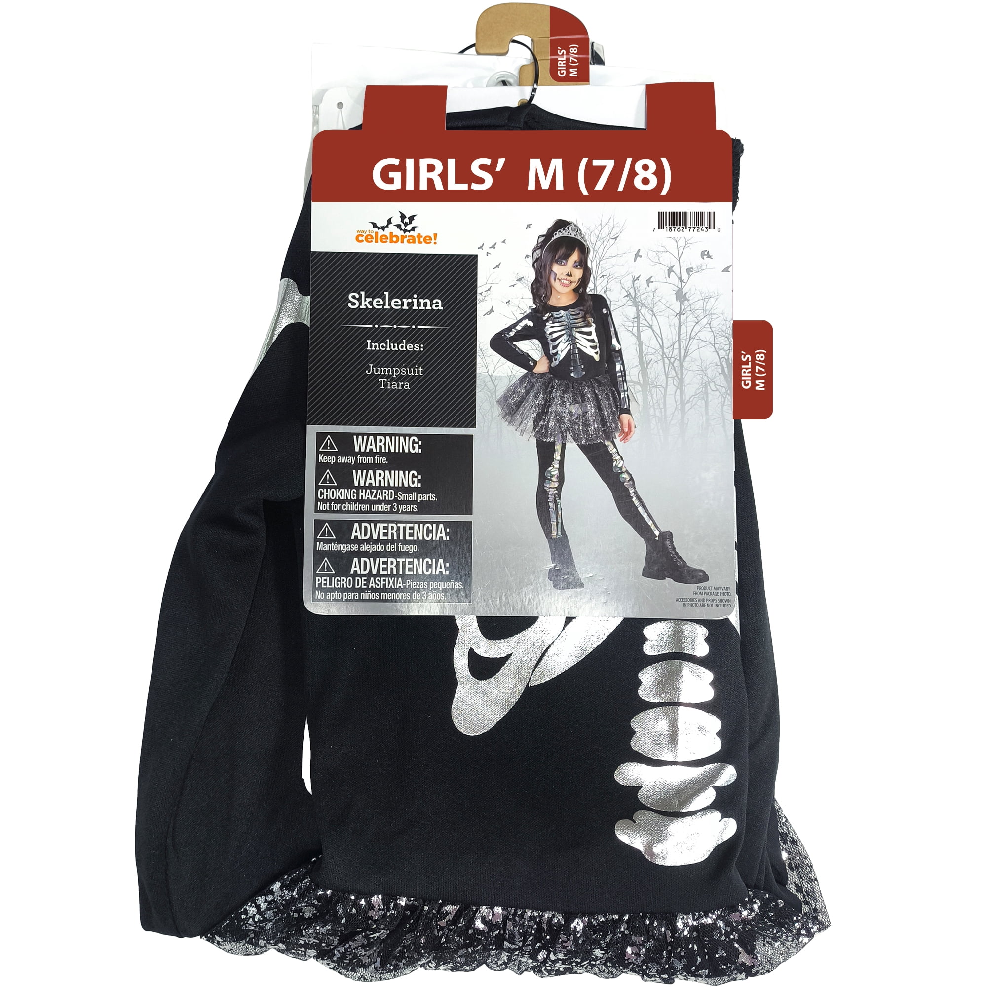 Skelerina Halloween Costume for Children, Girl's Size M (7/8), by Way to Celebrate