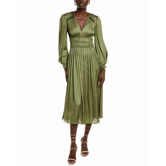 Maje womens  Smocked Waist Midi Dress, 36, Green