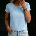 thumbnail image 3 of LIaqionyy Tops for Womens Crew Neck Short Sleeve Cotton Linen Cropped Shirts Summer Solid Color Blouses, 3 of 7