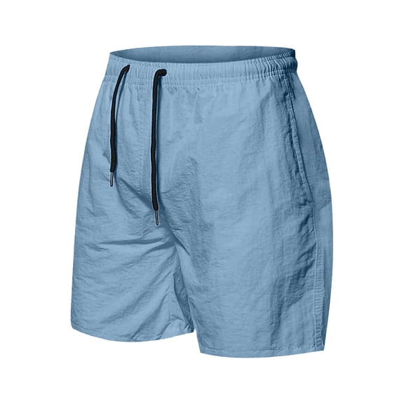 VEKDONE Mens Drawstring Shorts Summer Elastic Waist Loose Fit Beach Shorts Solid Color Quick Dry Lightweight Shorts with Pockets Light Blue XXL
