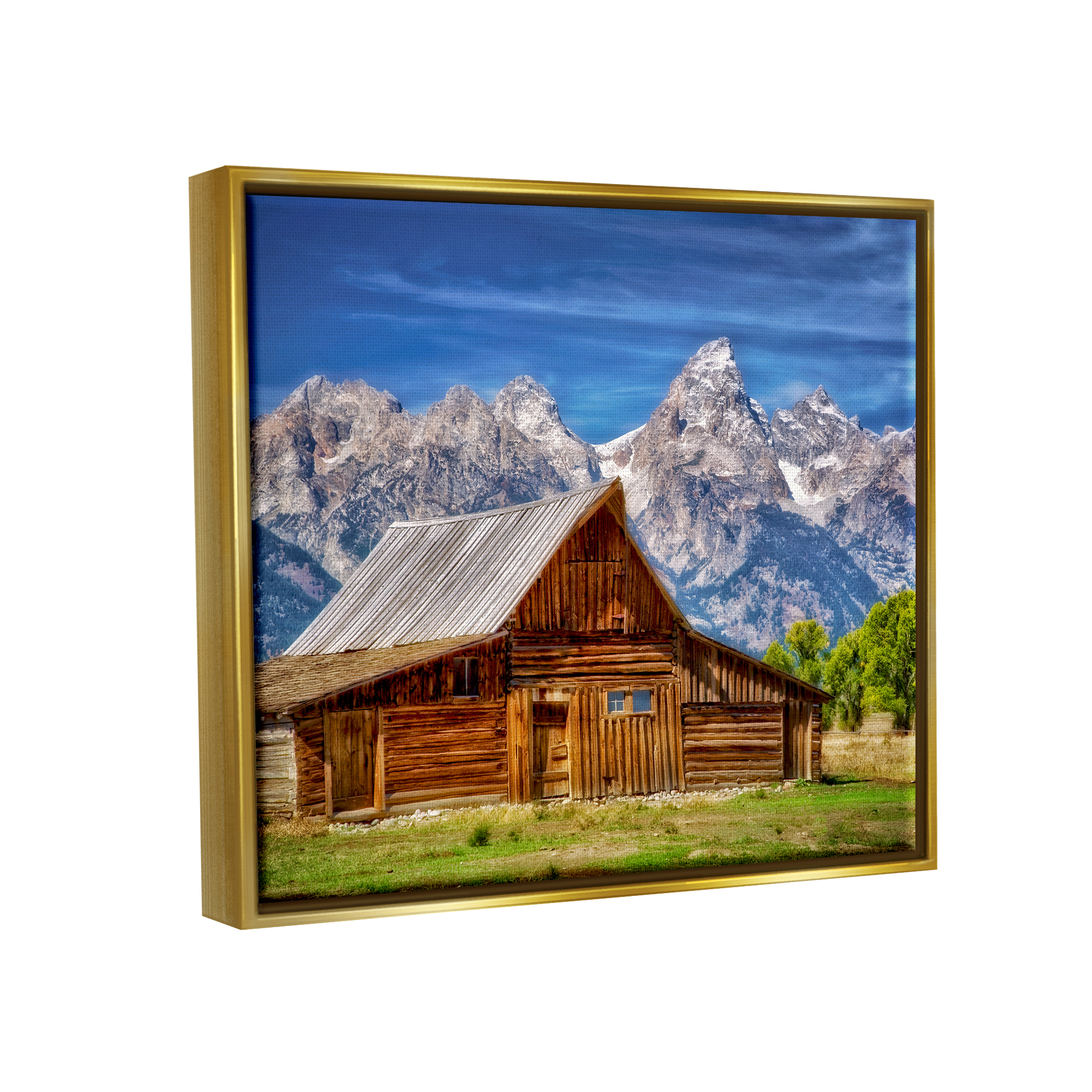 Stupell Industries Cabin Mountain Range Landscape Landscape Photography Gold Floater Framed Art Print Wall Art
