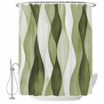 thumbnail image 2 of Sage Green Stripes Waterproof Fabric Shower Curtain,Retro Farmhouse Abstract Ripple Waterproof Fabric Shower Curtain for Bathroom Curtains Bathtubs Shower Curtains with 12 Hooks Extra Long 72x84, 2 of 8