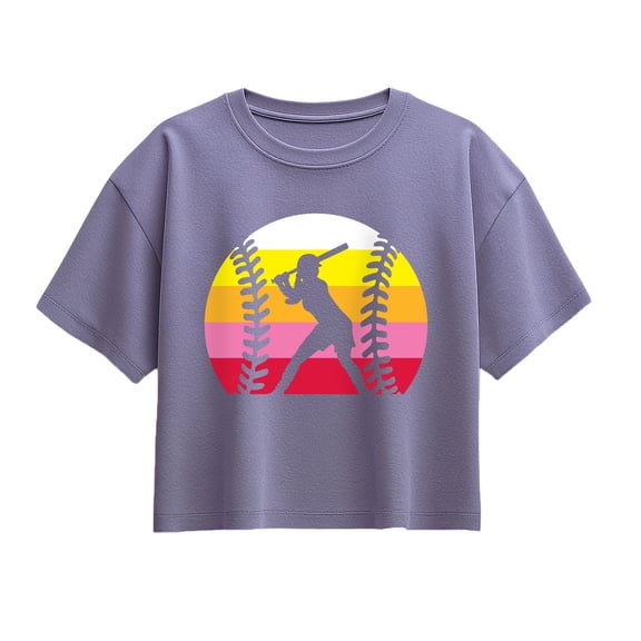Instant Message - Retro Softball Player Short Sleeve Boxy Graphic T-Shirt