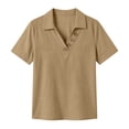 thumbnail image 7 of VBVC Women's Crinkle Short Sleeve Collared Top, Ladies' V-Neck Button Accent Blouse, Casual Breathable Summer Shirt For Women,Coffee,S-2XL, 7 of 7