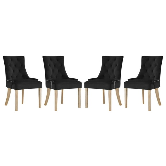Modern Contemporary Urban Design Dining Kitchen Room Side Chair, Set of Four, Velvet Fabric Wood, Black