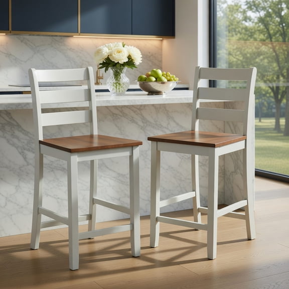 Resenkos Set of 2 Counter Bar Stool with Inclined Backrest and Footrest-Gray, Bar Height Stools, Bar Stools for Kitchen Island for Kitchen, Dining Room