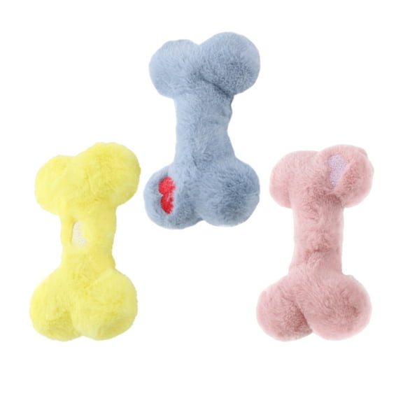 SOPOTUTU 3PCS Small Dog Squeaky Toys Bone Shape Plush Assorted Color for Interactive Fun