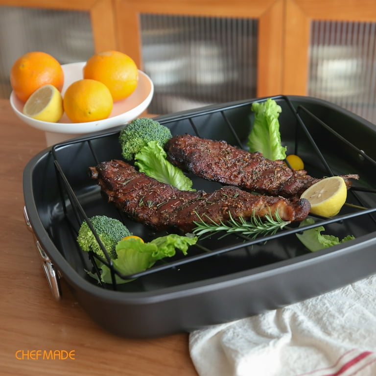 CHEFMADE Roasting Pan Set, 17-inch Non-Stick Carbon Steel Turkey