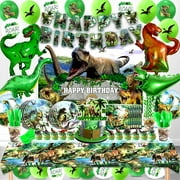 Dinosaur Birthday Decorations, PriNst Dino Theme Party Supplies&Decorations Set Include Banner Tablecloth Balloons Cake Toppers Plate Napkin for Kids Party