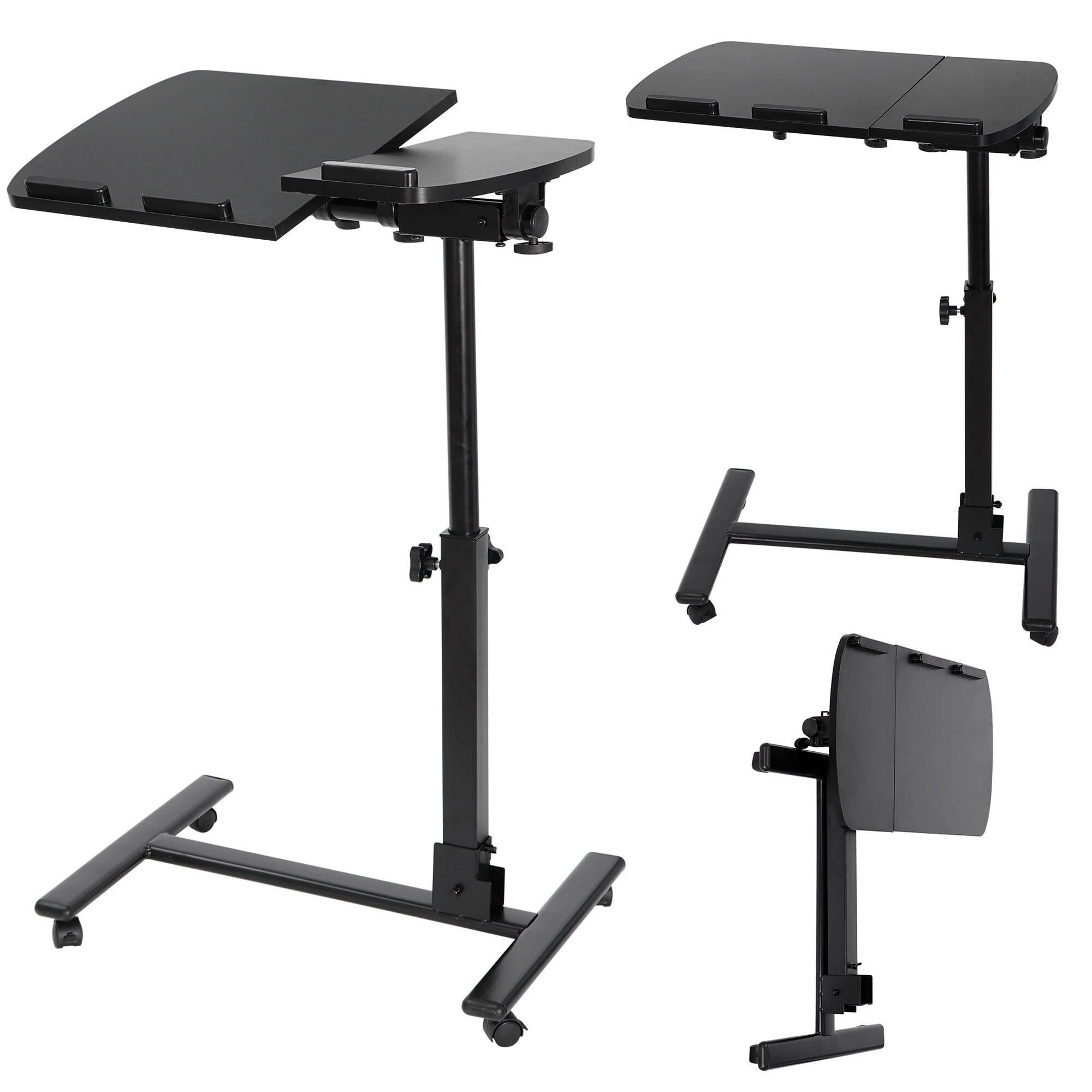 ZenSports Home Office Height Adjustable Mobile Laptop Stand Desk with Mouse Pad, Black