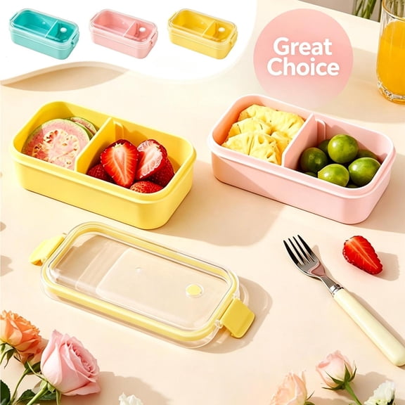 Bento Box, Lunch Box, Yellow Containers with 2 Compartments, Lunchable Food Container, Leakproof Organizer for Kitchen, Meal Prep, Picnic & Daily Meal Prep