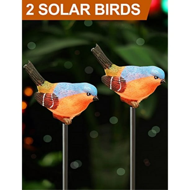 bright zeal [pack of 2] led bird figurines color changing solar stake