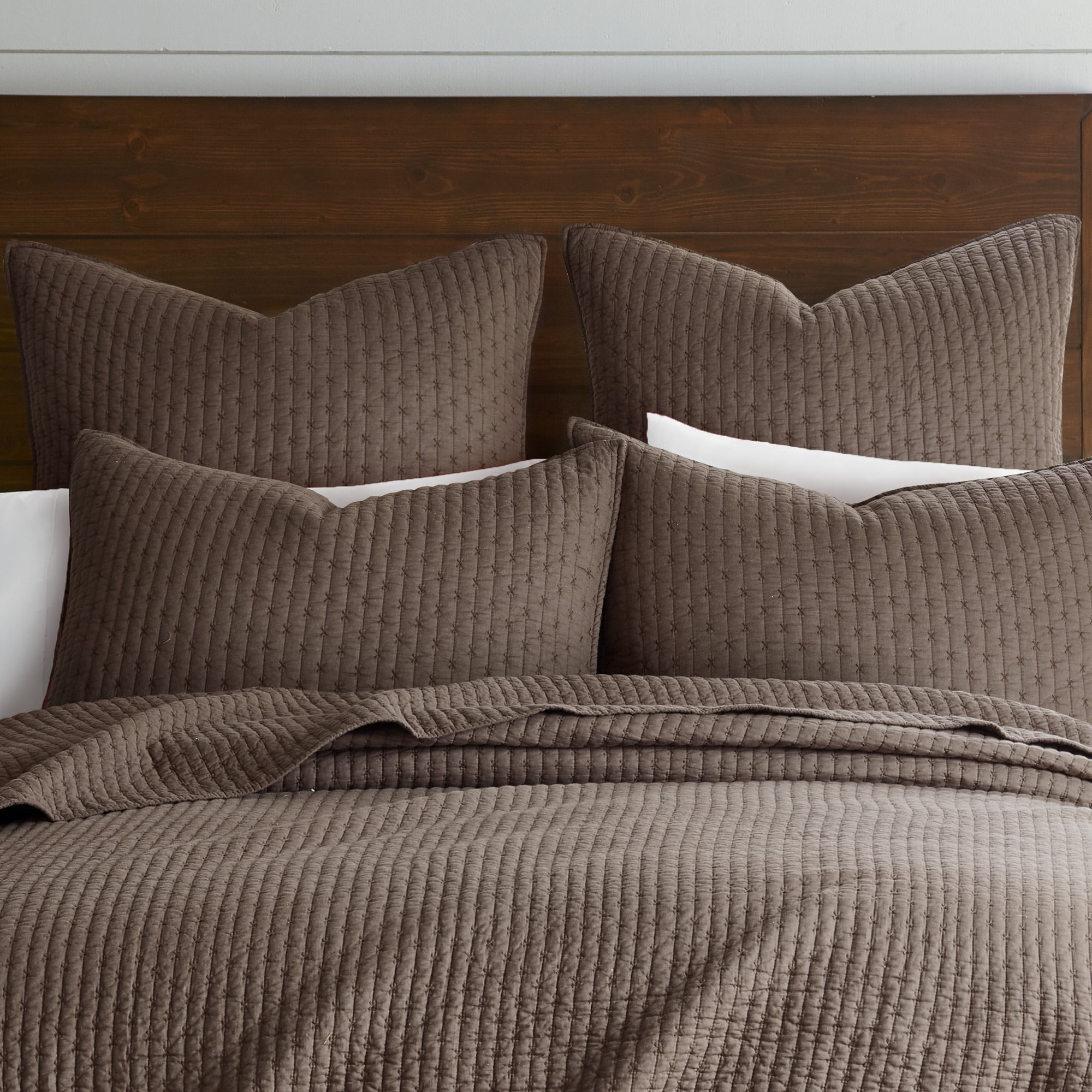 Levtex Home - Cross Stitch Cocoa - Euro Shams Set of Two - (26x26in.), No insert - Cross Stitched Pattern - Cotton Fabric