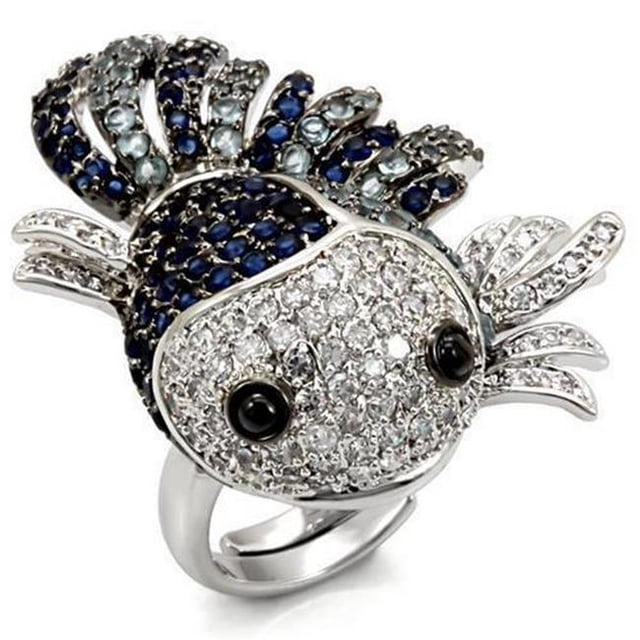 Rhodium & Ruthenium Brass Ring with AAA Grade CZ, Multi Color - Size 5