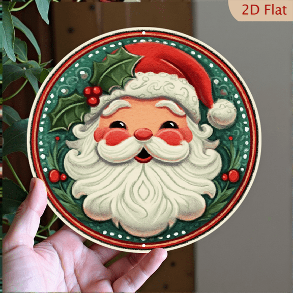 1pc 7.87x7.87inch Aluminum2D Vintage Round Tin Sign, Santa Claus Believe Plaque, Christmas Holiday Metal Round Wreath Sign, Antique Tin Metal Art, for Room, Home, Restaurant,