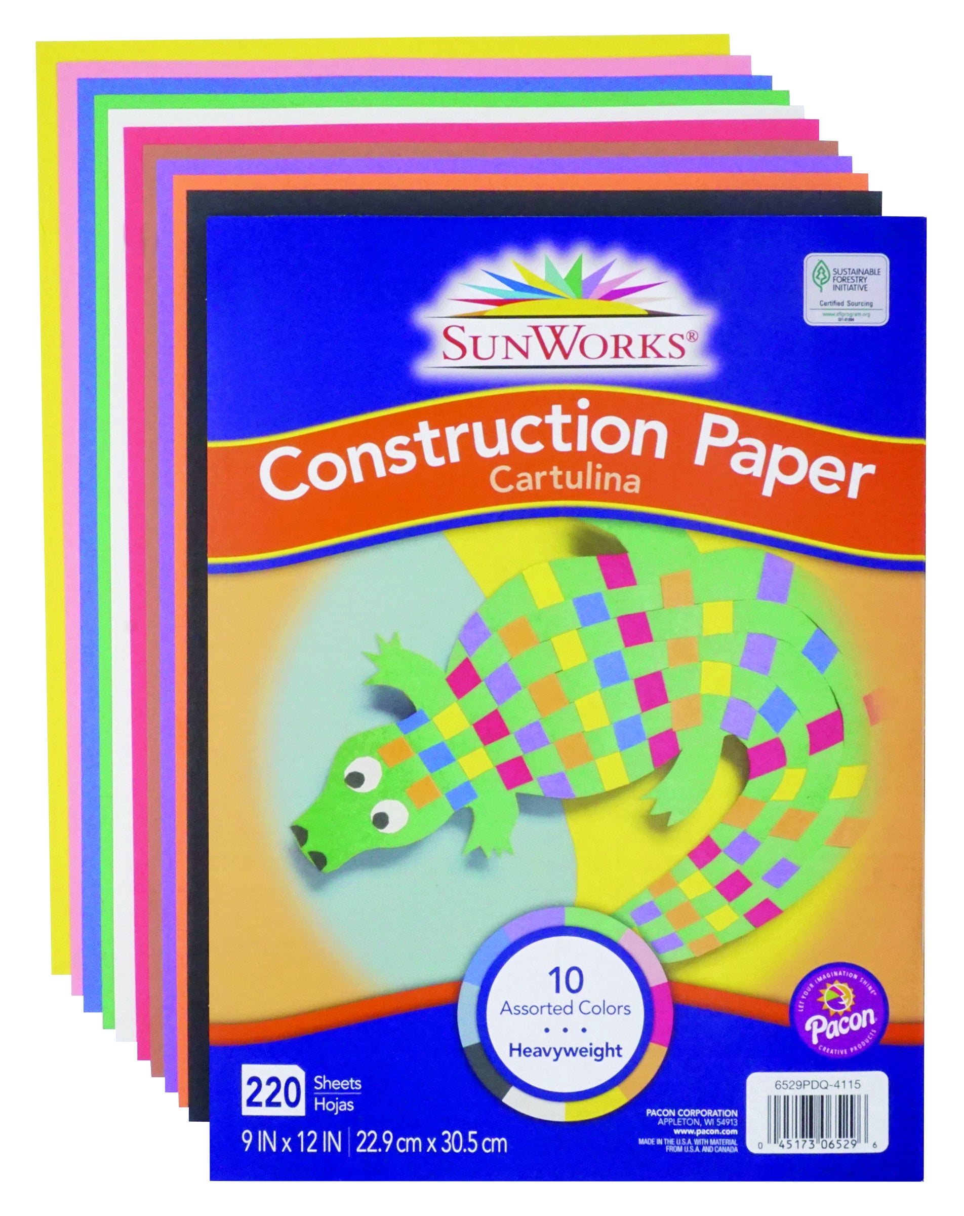 SunWorks Heavyweight Construction Paper, 10 Assorted Colors, 9" x 12", 220 Sheets
