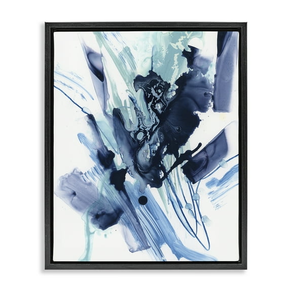 Stupell Industries Restless Blue Splash Abstract Painting Black Floater Framed Canvas Art Print Wall Art, 17 x 21