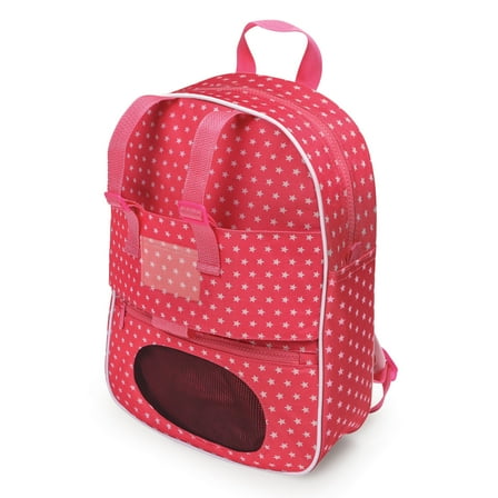 Badger Basket Doll Travel Backpack with Plush Friend Compartment for 18 inch Dolls - Pink/Star
