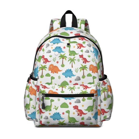 Tropical Dinosaur Pattern Cute School Backpack with Padded Back and Adjustable Shoulder Straps 13.4"x11"x4.7"