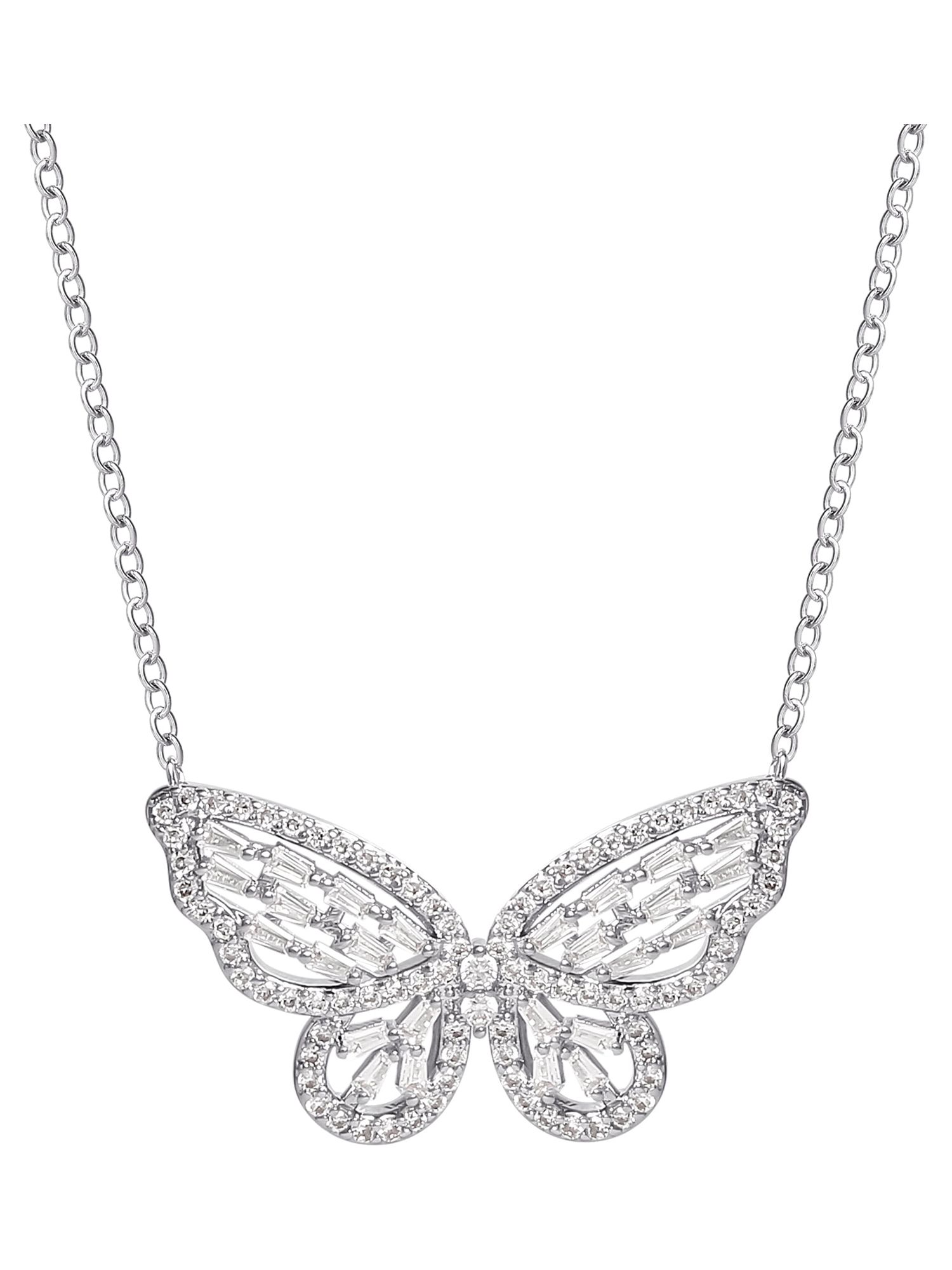 Believe by Brilliance- Women's Fine Silver Plated Cubic Zirconia Butterfly Necklace, 18" + 2"