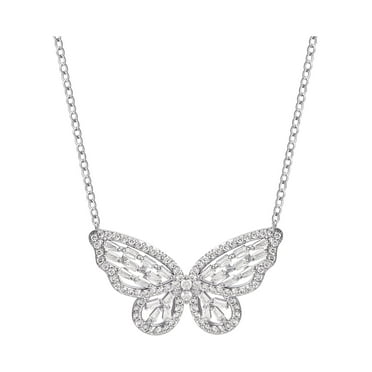 Believe by Brilliance- Women's Fine Silver Plated Cubic Zirconia Butterfly Necklace, 18"   2"