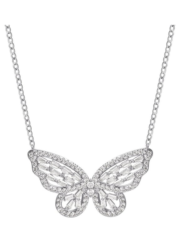Believe by Brilliance Fine Silver Plated Cubic Zirconia Butterfly Necklace, 18" +2"