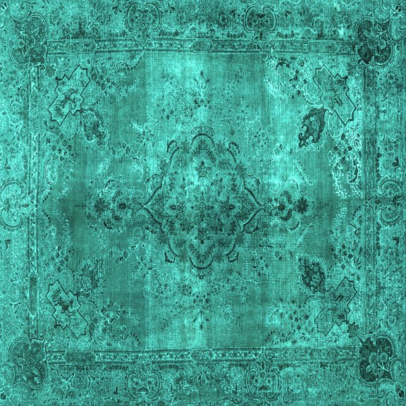 Ahgly Company Indoor Square Abstract Turquoise Blue Contemporary Area Rugs, 7' Square