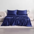 thumbnail image 4 of Lorviah 3 Piece Satin Sheet Set Twin-XL Size - Silky Soft Cooling Bedding - Includes Deep Pocket Fitted Sheet, Flat Sheet & Pillowcase - Navy Blue, 4 of 7