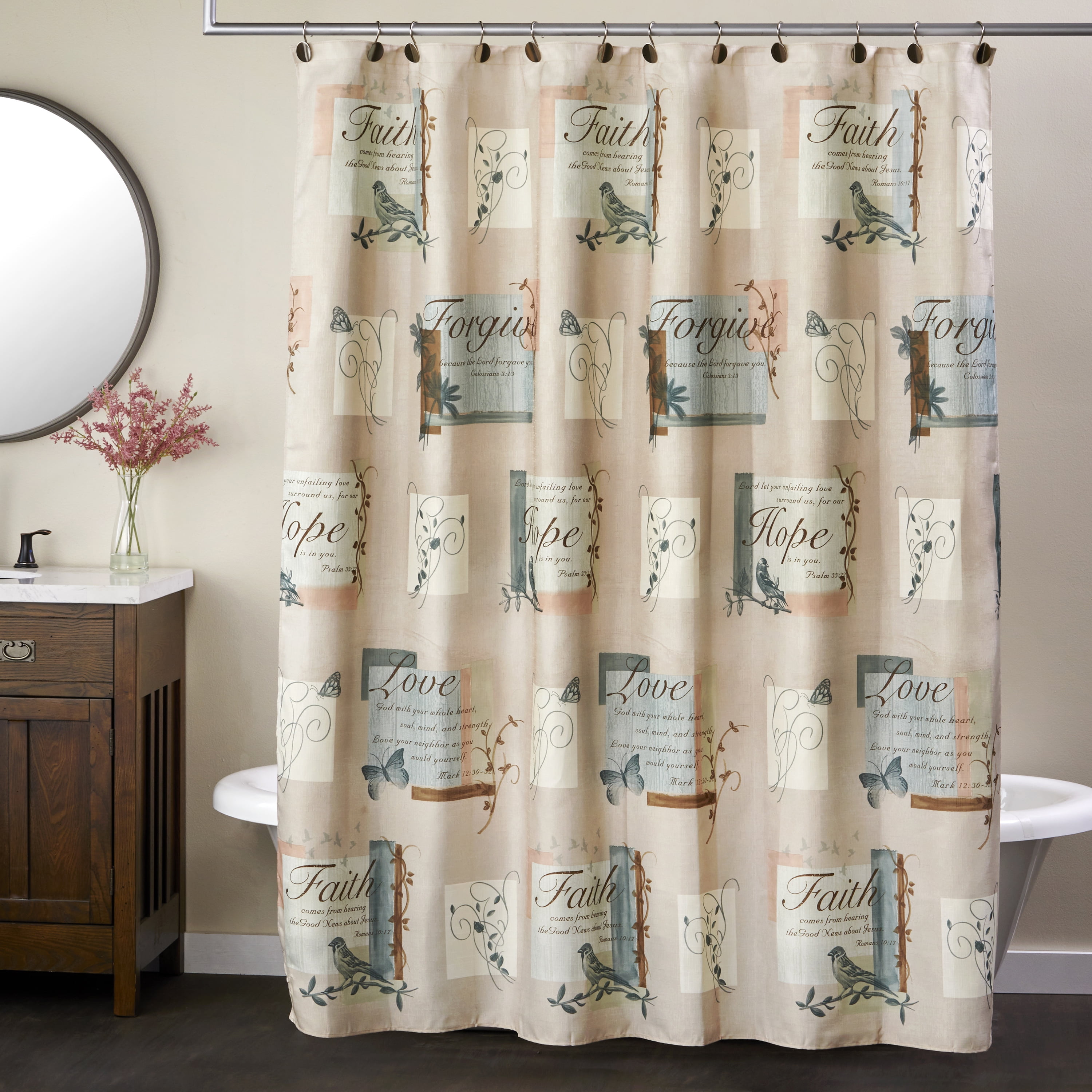Mainstays Fabric Shower Curtain, Mainstays Polyester 70 X 72 Solace Printed Shower Curtain