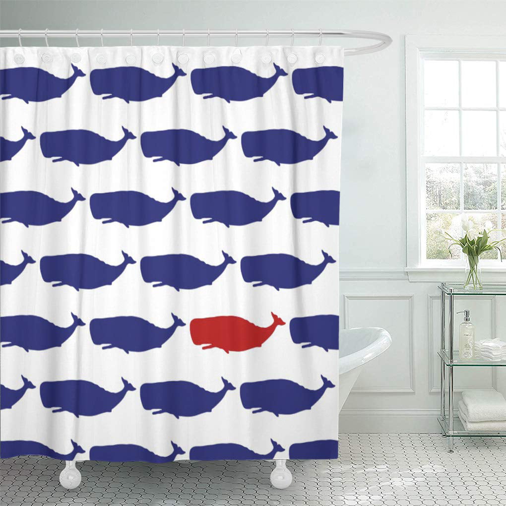 Whale Shower Curtain Whales Pattern Bath Curtain Nautical Ocean Bathroom Decor Waterproof Fabric