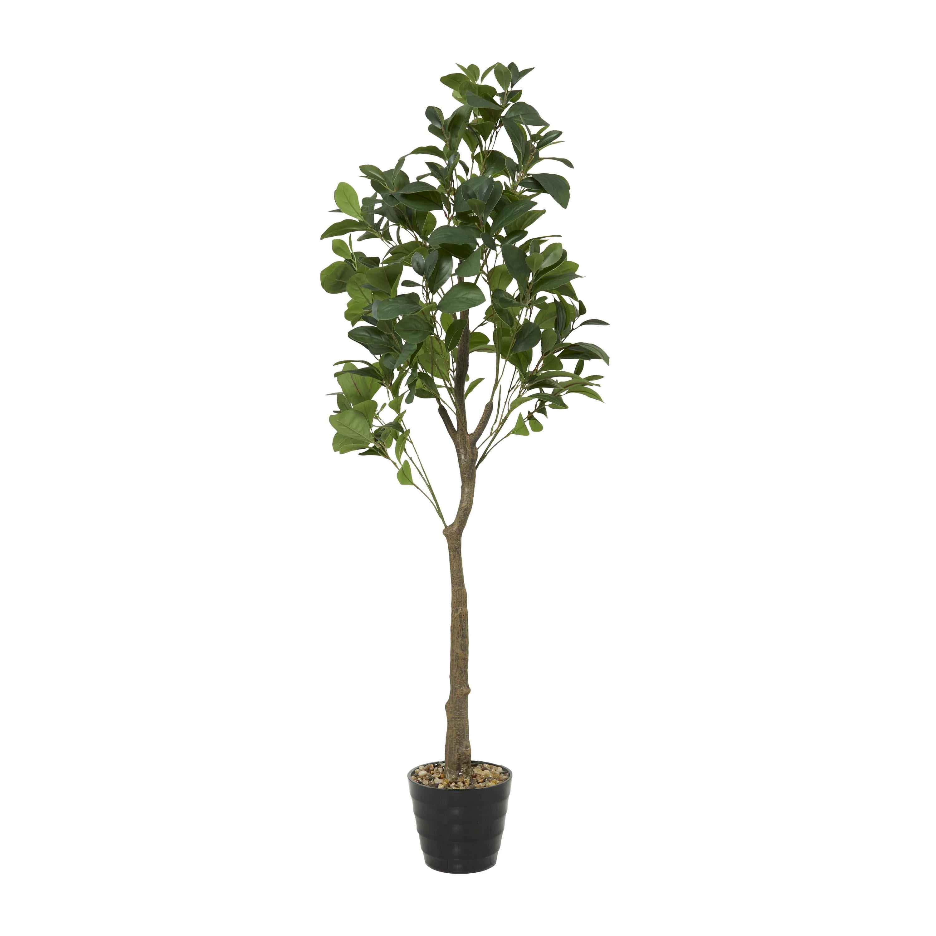 DecMode 59" Artificial Fig Tree in Realistic Leaves and Black Melamine Pot