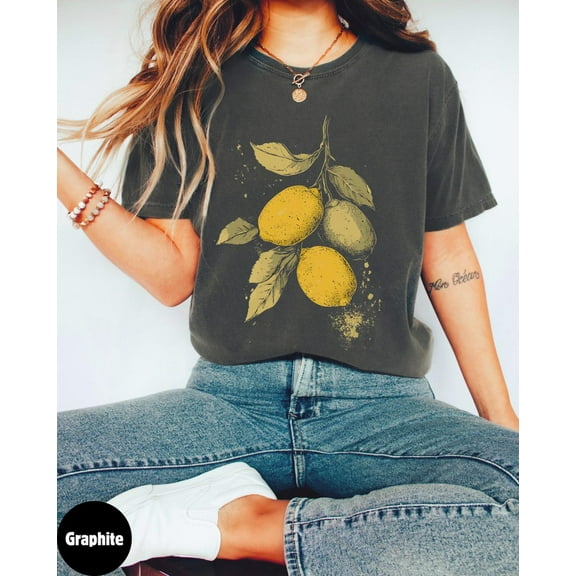 Lemon Shirt, Botanical Cottagecore Clothing, Lemon Print, Gardening, Indie Clothes, Cute Fruit Shirt, Vintage Citrus Tee, Fruit Lover Gift