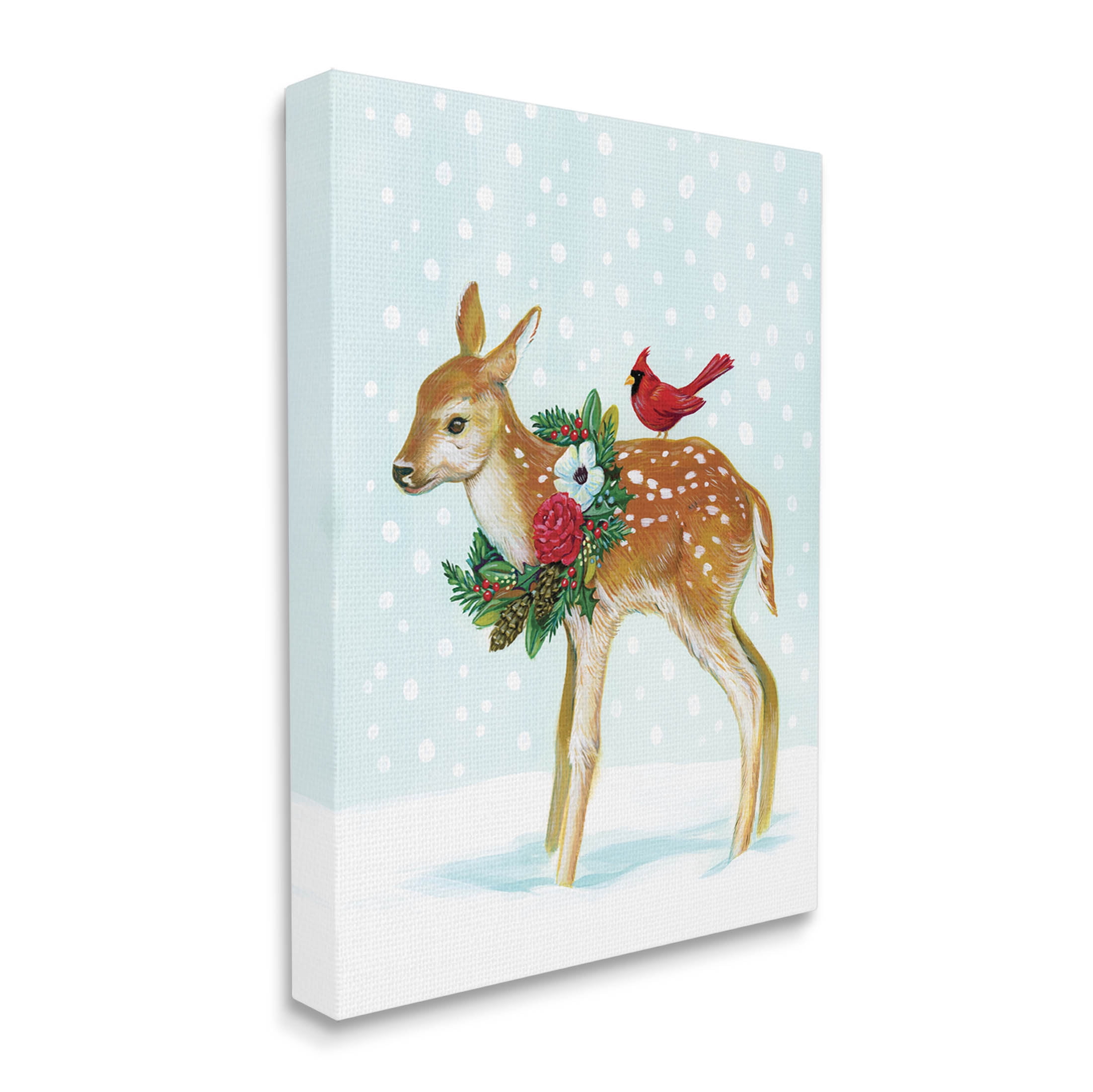 Stupell Industries Snowy Deer Holiday Cardinal Graphic Art Gallery Wrapped Canvas Print Wall Art, Design by Laura Marr