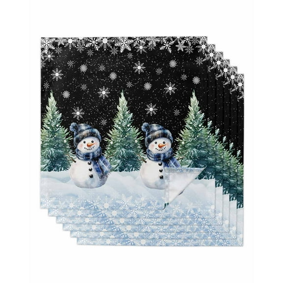 nqOlkjepod Black Snowman Christmas Cloth Napkins Set of 6 Reusable Dinner Napkins, Snowflake Green Xmas Tree Cocktail Napkin Washable Table Napkins for Wedding/Holiday Party/Baby Shower 20"x20"