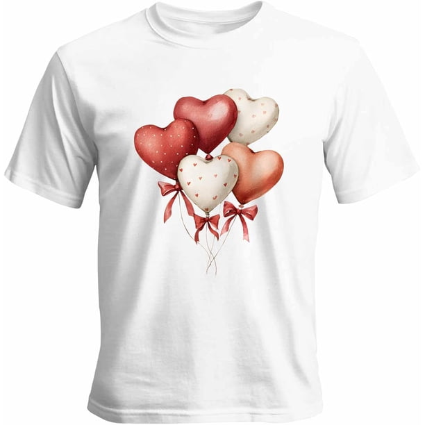 Camisetas para hombre con estampado de corazón, lazo y globo, de manga corta, informales, con gráficos
